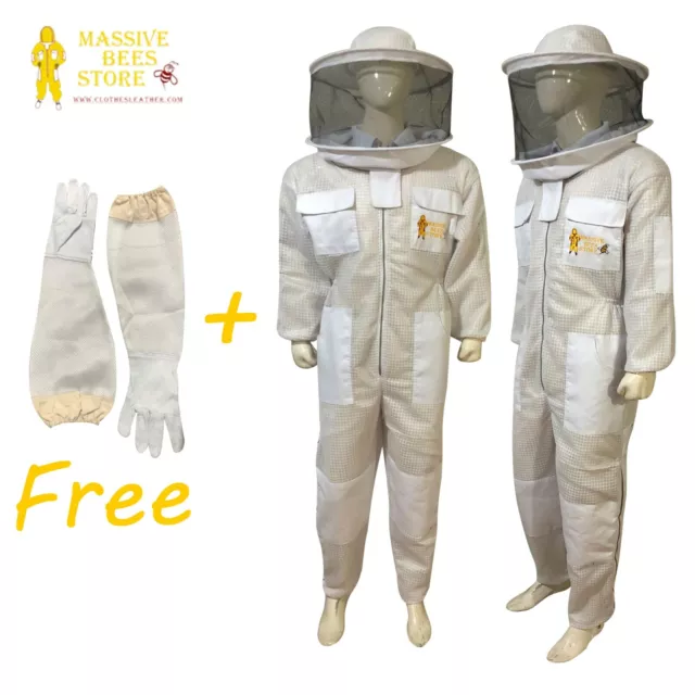 Traje ventilado masivo tienda de abejas con guantes redondos y de abeja en blanco