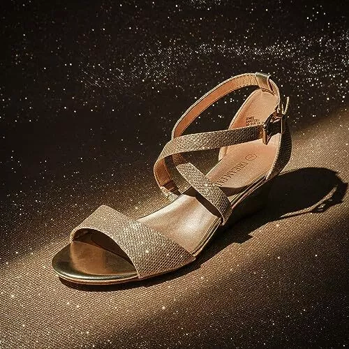 WOMEN'S ANKLE STRAP Low Wedge Sandals 10 Gold $42.50 - PicClick