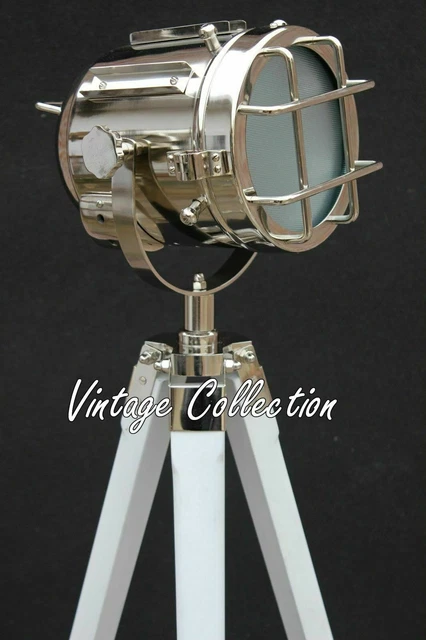 Vintage Antik Retro LED Scheinwerfer mit Holzstativ Sammlerstück Wohnkultur