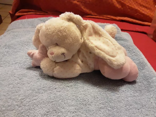 Doudou Peluche Musical Lapin Blanc Rose Étoiles Tex Baby