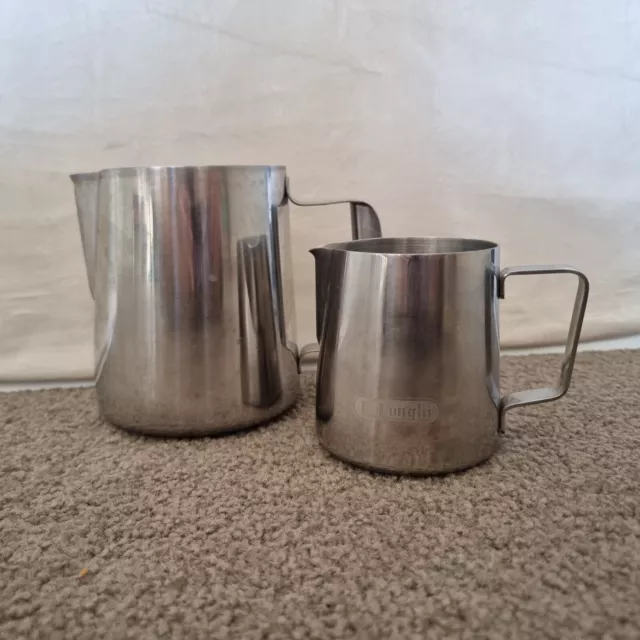 2 x Coffee Milk Frothing Jugs Stainless Steel; Delonghi 350ml, Chef Inox 850ml 2