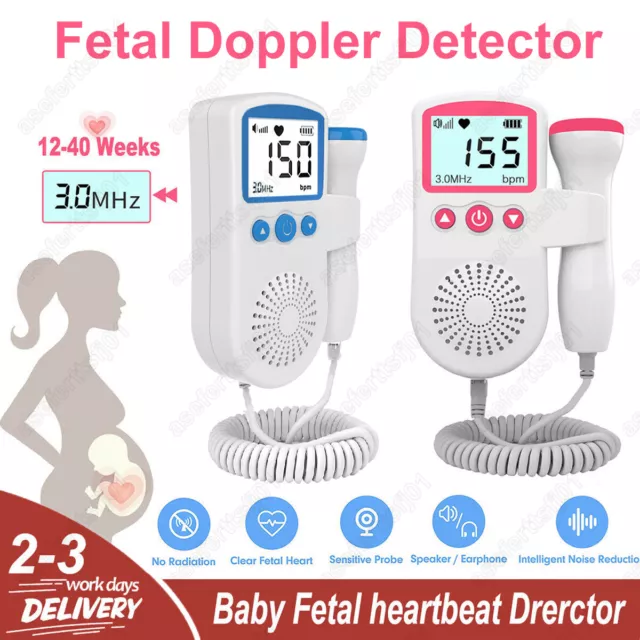 UK Ultrasonic Fetal Doppler Heart Beat Rate Baby Detector Probe Prenatal Monitor