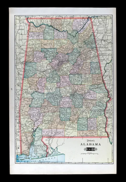 1901 Tunison Map Alabama Montgomery Birmingham Mobile Bay Florence Huntsville AL