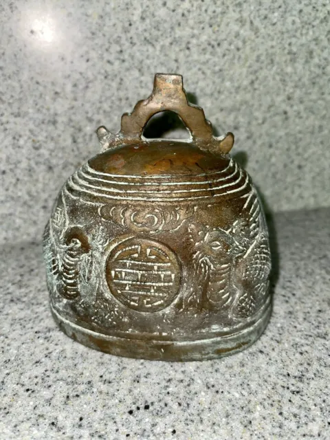Old Buddhist Temple Bell Antique Cast Bronze Meditation Vintage Patina Tibet