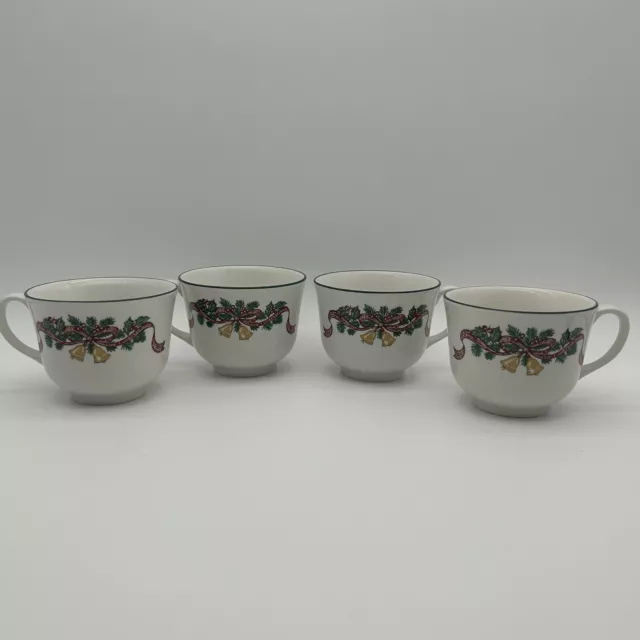 Johnson Brothers Victorian Christmas Cup England Holly Berries Ribbon Set Of 4