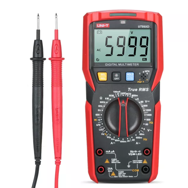 UNI-T True RMS Digital Multimeter UT89XD AC DC Voltmeter LED NCV Cap Ohm Tester