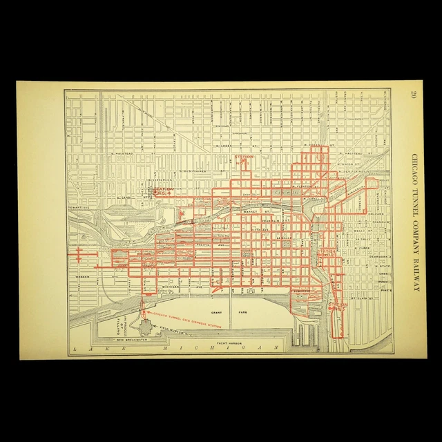 VINTAGE CHICAGO TUNNEL COMPANY Railway Map Railroad CA 1925 Original ...