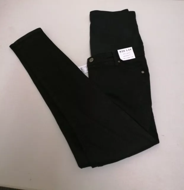 EX TOPSHOP UMSTANDSJEANS schwarz Wash Over The Bump Leigh Größe UK8 {B49}