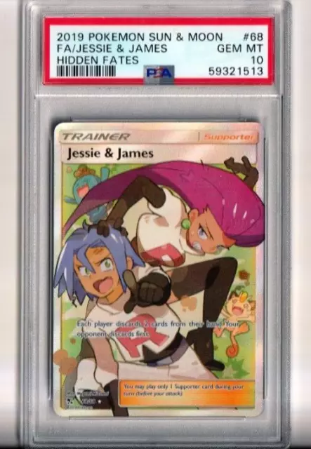 Jessie & James 2019 Pokemon Hidden Fates Full Art #68 PSA 10 GEM MT