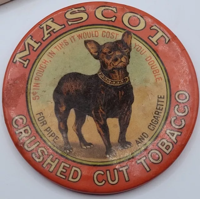 Antique Mascot Crushed Cut Tobacco Cute Dog Celluloid Advertising Pocket Mirror