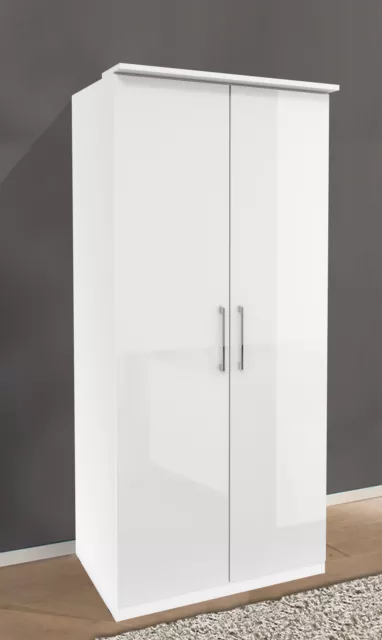 Penderie " Optima " Armoire 90 CM Blanc Haute Brillance 2-Türig