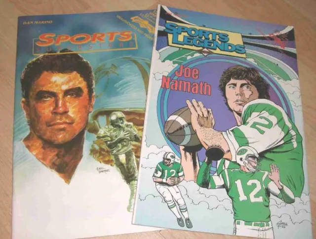 Vintage Football Comic Books (2) Dan Marino Joe Namath Unread!