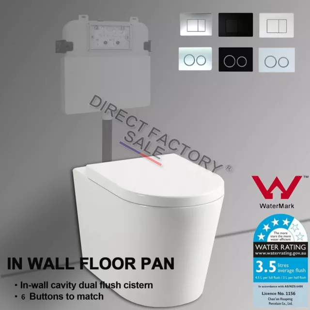 Concealed Cistern In Wall Toilet Suite Box Rim Floor Pan Dual Flush Button Set