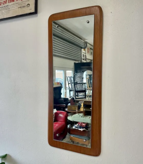 Mid Century Teak Framed Mounted Danish Style Wall Mirror
