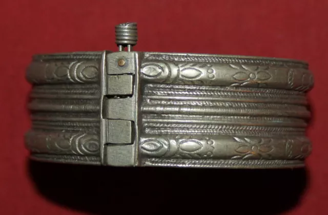 Antique Greek  Engraved Silver Hand Made Folk  Cuff Bracelet