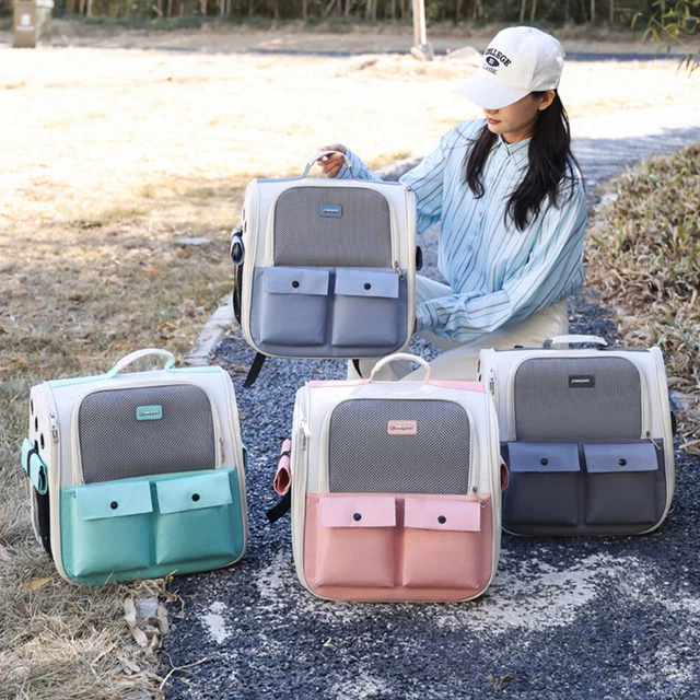 Zaino Carrier Pet Backup Oxford Tessuto Doppia Spalla Gatto Borsa Pieghevole Gatti Zaino