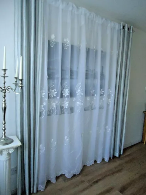 Ready Made Window Voile Embroidered Panel (1m,2m,3..10m) x 280cm/110 inch drop!