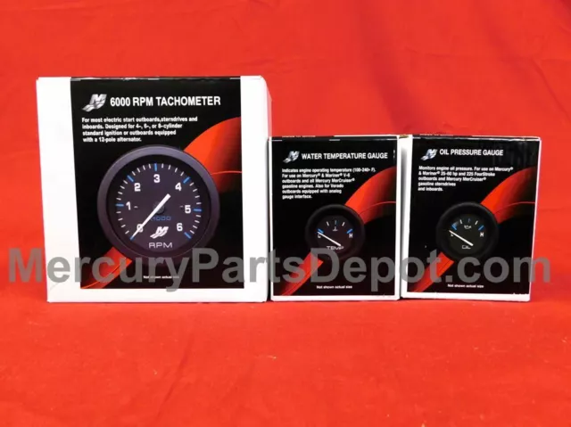 Mercury Outboard Analog Gauge Set - Black - 6K Tach, Temperature, Oil