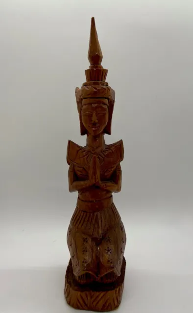 Vintage Hand Carved  Acacia Wood Thai Theppanom Protector Guardian Angel Statue