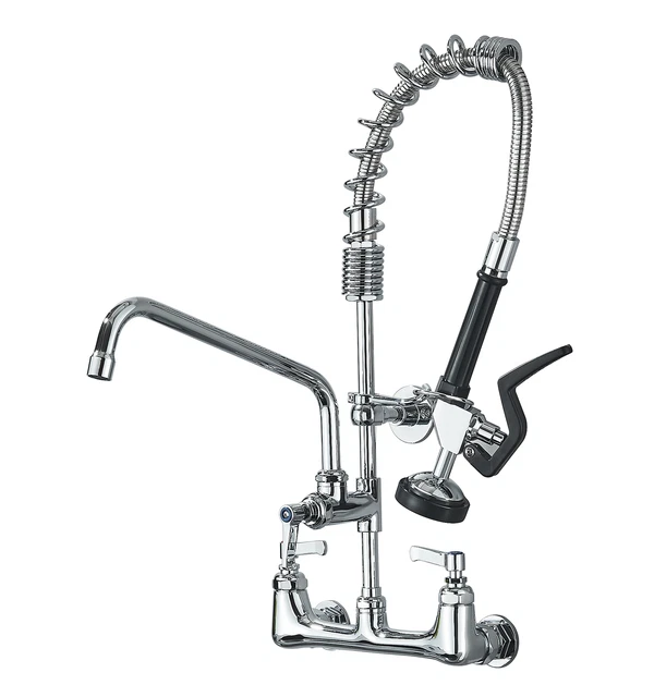 Commercial Wall Mount Chrome Kitchen Sink Faucet Brass Pull Down Sprayer Mixer