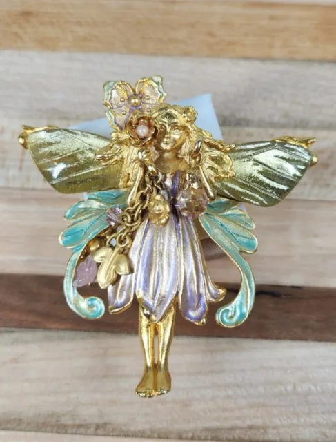 Beautiful Vintage Kirks Folly Fairy Brooch Pendant Enamel Trembler