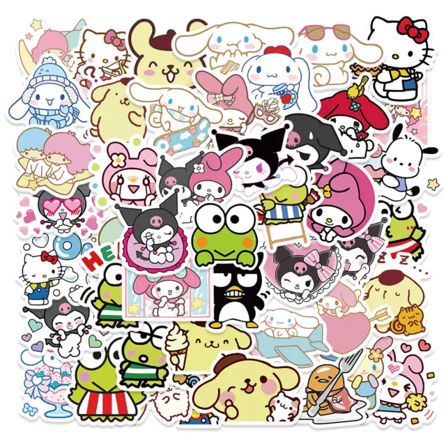 50 Pcs Kuromi Stickers Pack Kitty White Theme Waterproof Sticker Decals for  Laptop Water Bottle Skateboard Luggage Car Bumper Hello Kitty Stickers for