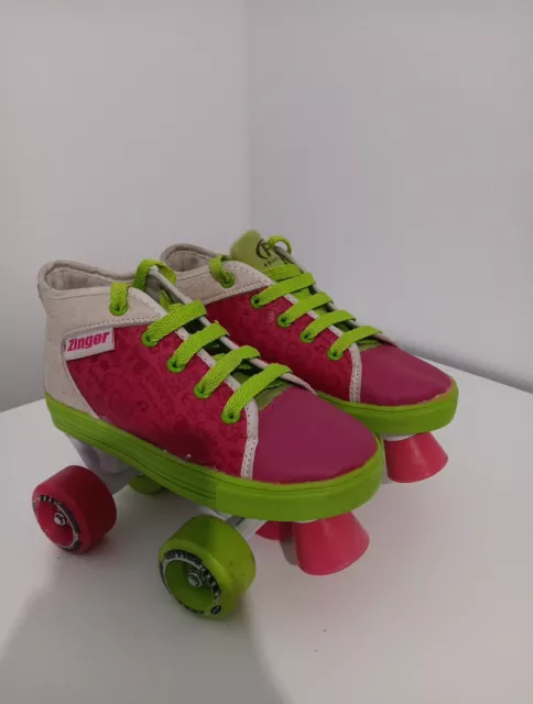 Roller Skates CHRISTMAS Boots By Derby Zinger Size 2 Pink And Neon Green