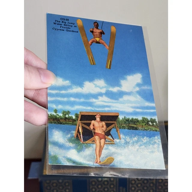 Water ski Postcard vintage friends lovers ocean Florida Cypress Gardens