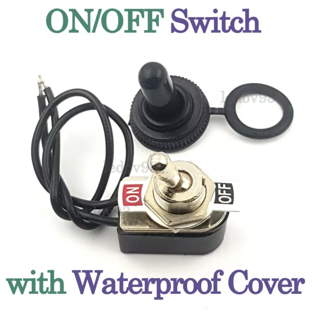 Toggle Flick Switch with Wires & Waterproof Cover 12V 250V ON/OFF Car Dash Light