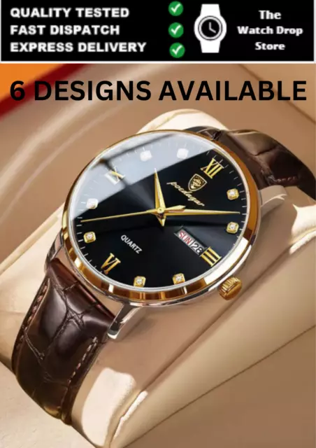 Men's Watch Wrist Watches Waterproof Man Luxury Leather Quartz Luminous Day UK