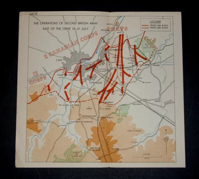 THE OPERATIONS OF SECOND BRITISH ARMY EAST OF THE ORNE 18-21 JULY 1944, WW2 Map