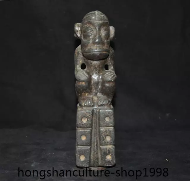 9.2'' Chinese Hongshan Culture old jade carved sacrifice people Jade Cong statue