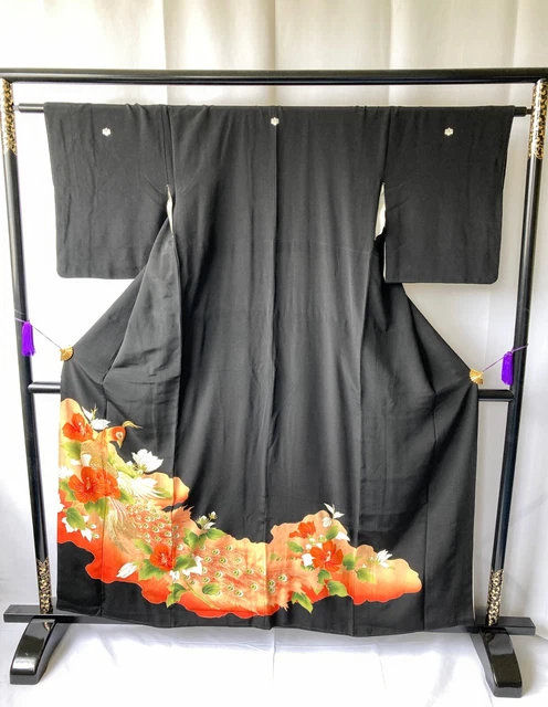 Vintage Japanese kimono - Kuro tomesode with Beautiful Peacok