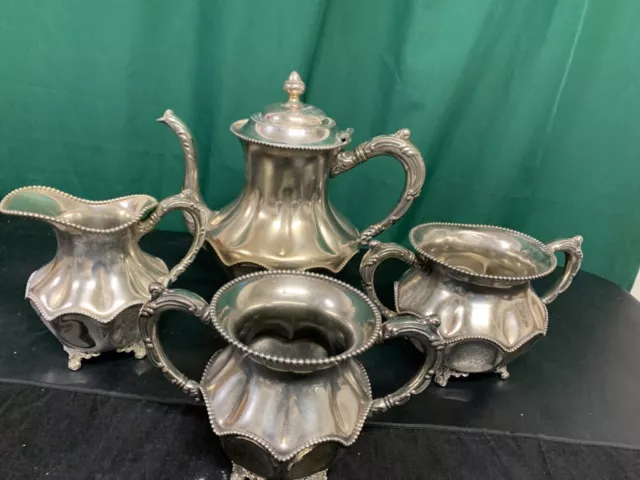 Antique Webster Silver Plate 4 Piece Tea Set.  Teapot, Sugar, Creamer, Leaf Bowl