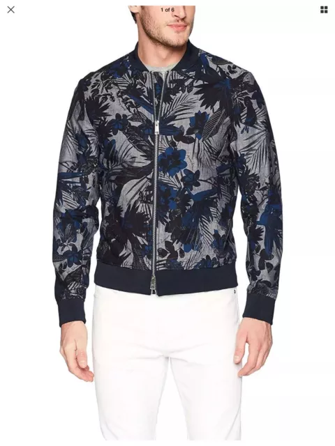 Armani Exchange Men's Blue Black Leaf Jacket Blouson Bomber Cotton Size 2XL $180