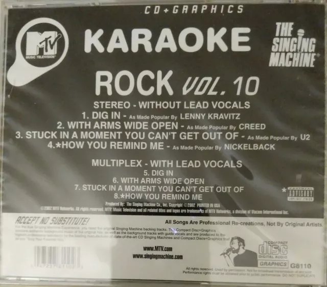 Various Artists : Karaoke: MtV Rock 10 CD The Singing Machine CD + Graphics New 2