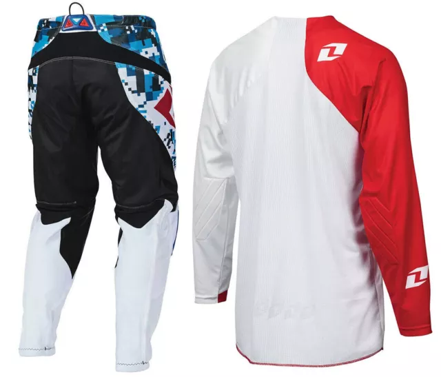One Industries 661 Motocross Kit Ensemble Pantalon Jersey Gants Blanc Rouge Bleu 3