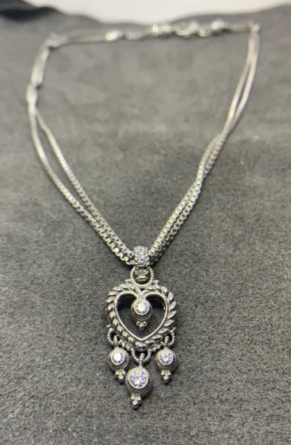 Judith Ripka Sterling Silver Multistrand Necklace Dangle Heart Enhancer/Pendant