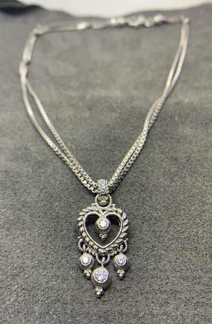 Judith Ripka Sterling Silver Multistrand Necklace Dangle Heart Enhancer/Pendant Judith Ripka Sterling Silver Multistrand Necklace Dangle Heart Enhancer/Pendant