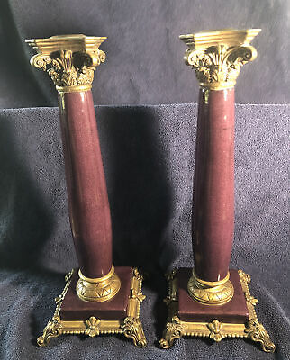Castilian Victorian Style Candlestick Holder PAIR Purple Color Bronze Ornate 15”