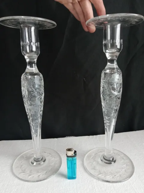 2 Pairpoint Large Cut Crystal Candlesticks Candle Holders Flower Cuts 14"
