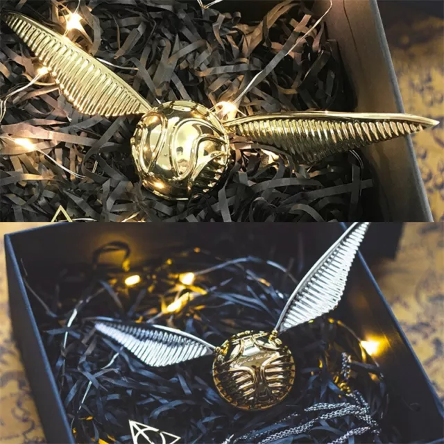 Harry Potter Platinum Wing Golden Snitch Ring Box Necklace Chain Gift Accessorie