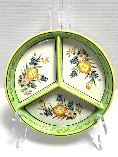 VTG 1920's Moriyama Mori Machi Japan Handpainted Floral Sectioned Divided Dish