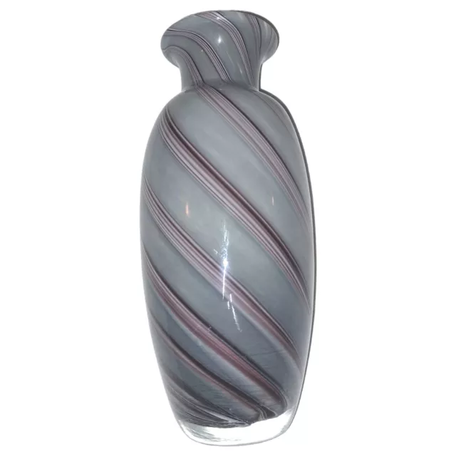 Hand Blown Murano Type Glass Vase Candy Striped Pulled Swirl Heavy ART Vilaria
