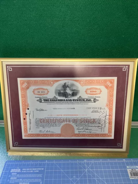 COLUMBIA GAS SYSTEM FRAMED SHARE CERTIFICATE 100 Shares 1970