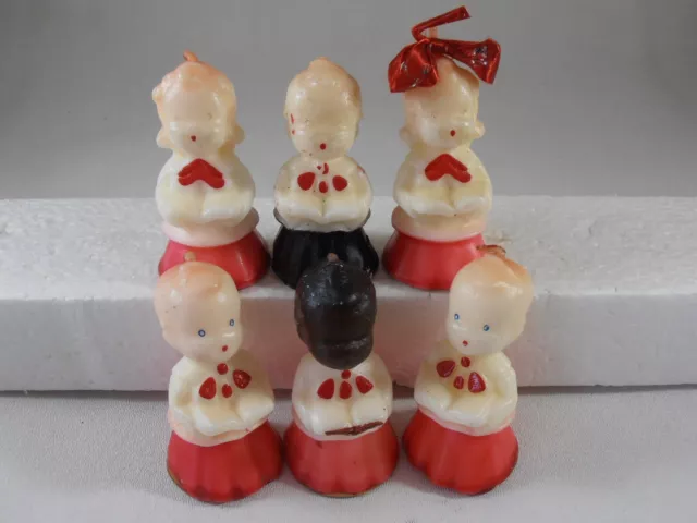 6 Vintage 1940s Gurley Christmas Candles Choir Boy Girl Children Black Unused