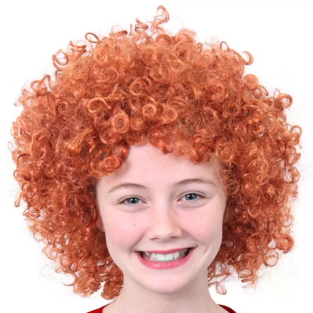 Childs Ginger Afro Wig Short Curly Orange Hair Musical Film Fancy Dress Costume