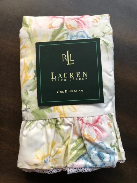 Ralph Lauren  HOME  LAKE  Floral 2 KING RUFFLED LACE  PILLOW SHAMS  SET