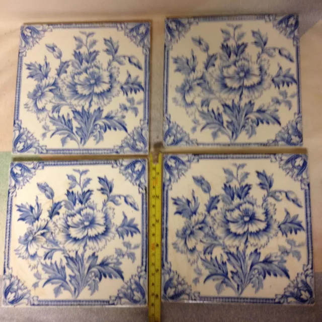 Antique 1800s Mintons Flow Blue Floral Aesthetic Movement Lotx4 never mounted