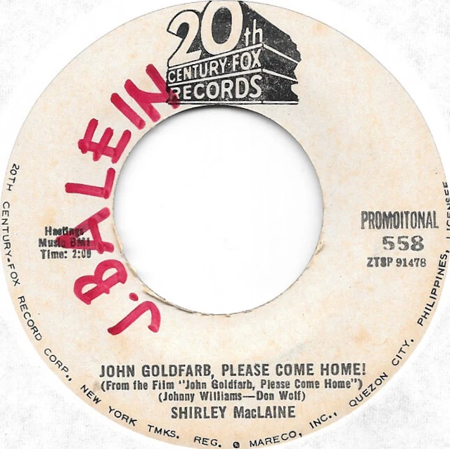 SHIRLEY MACLAINE John Goldfarb Please Come Home Philippine press popcorn 45 HEAR SHIRLEY MACLAINE John Goldfarb Please Come Home Philippine press popcorn 45 HEAR